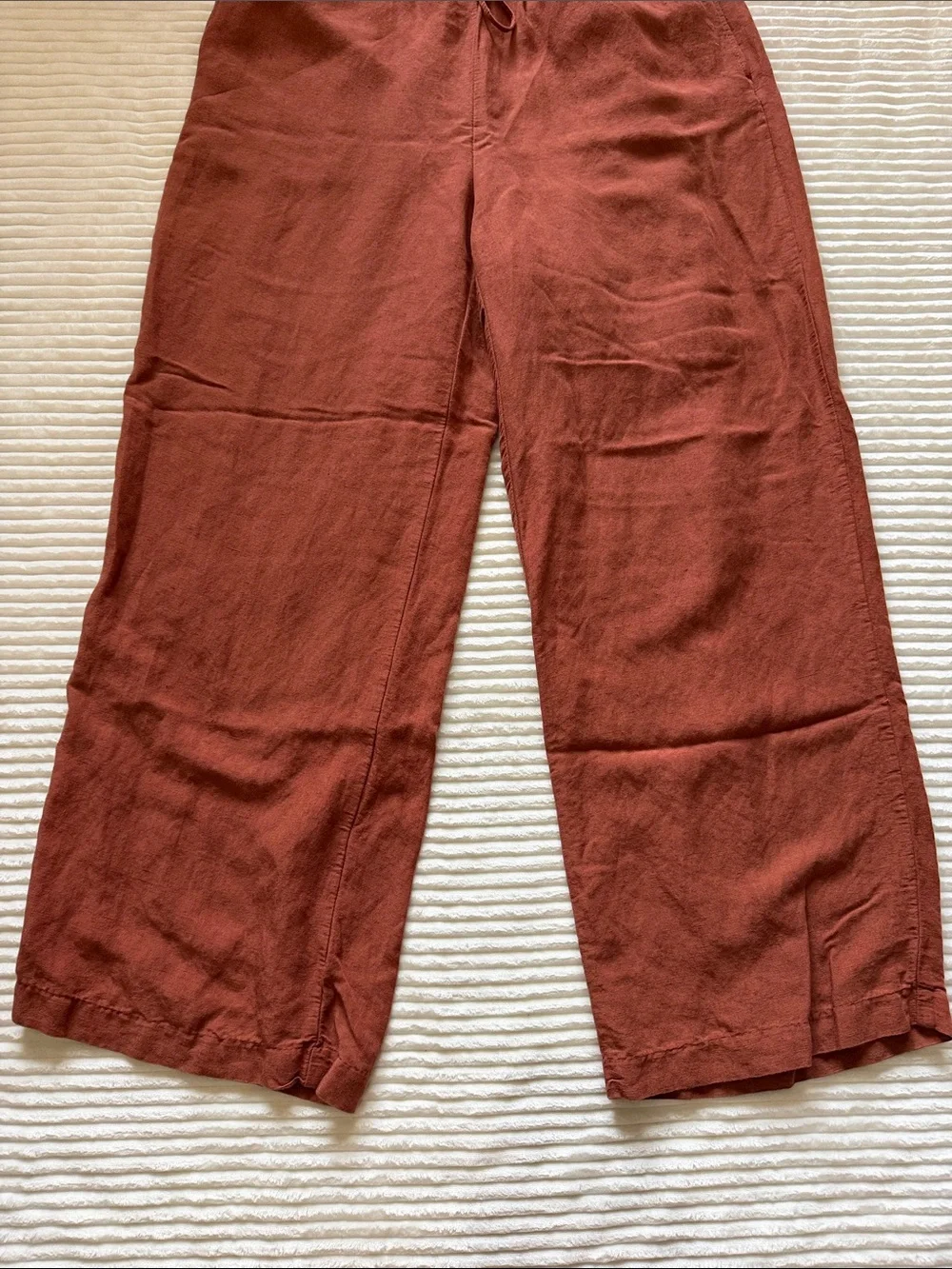 H&M Linen Blend Wide Leg Pants Pockets Drawstring Elastic Airy Flowy Rust M